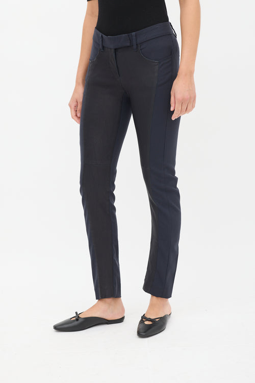 Brunello Cucinelli Navy & Black Panelled Leather Trouser