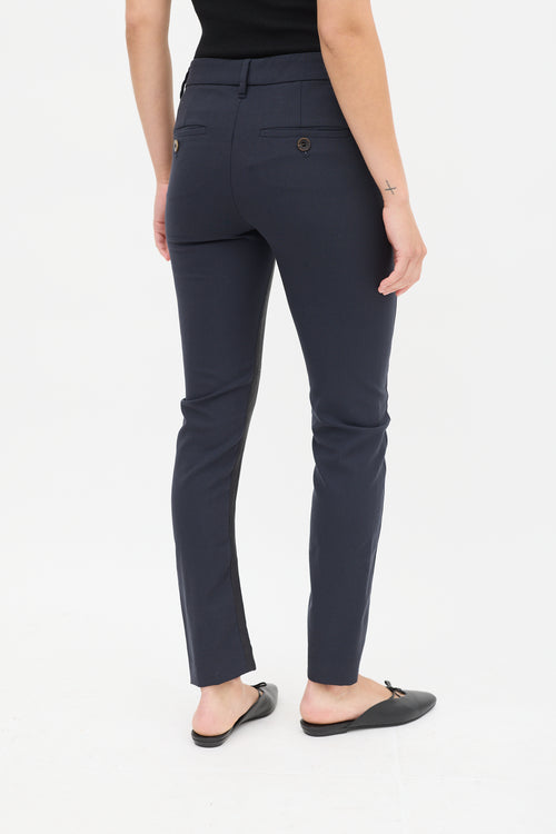 Brunello Cucinelli Navy & Black Panelled Leather Trouser