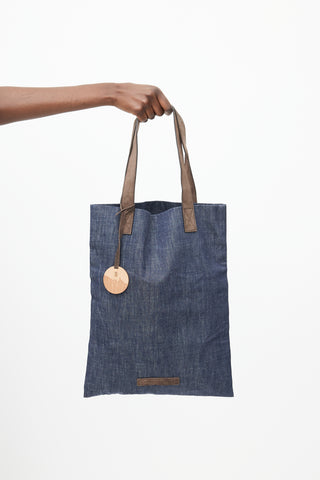 Brunello Cucinelli Navy & Brown Denim Tote