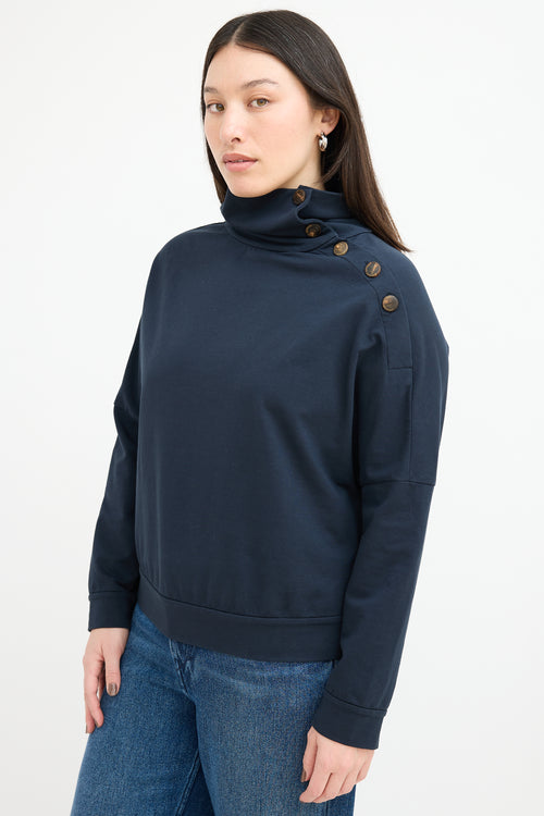 Brunello Cucinelli Navy Button Up Turtleneck Sweater