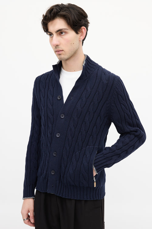 Brunello Cucinelli Navy Cable Knit Cardigan