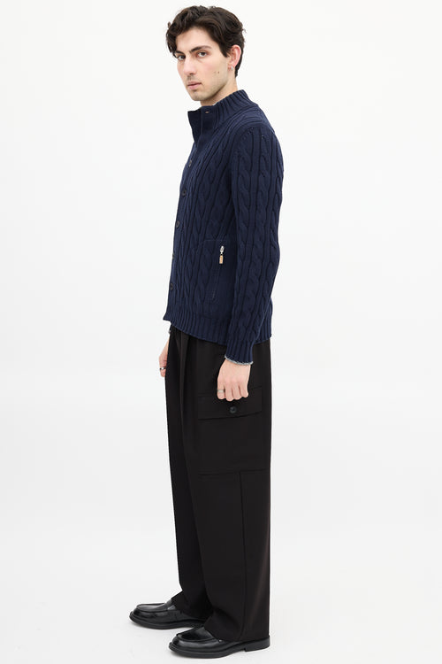 Brunello Cucinelli Navy Cable Knit Cardigan