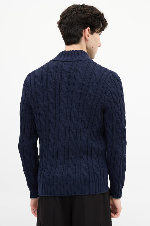 Brunello Cucinelli Navy Cable Knit Cardigan