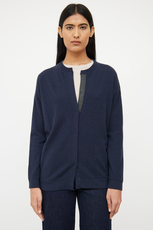 Brunello Cucinelli Navy Cashmere & Silver Bead Cardigan