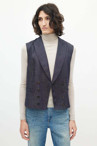 Brunello Cucinelli Navy Denim Wool Vest