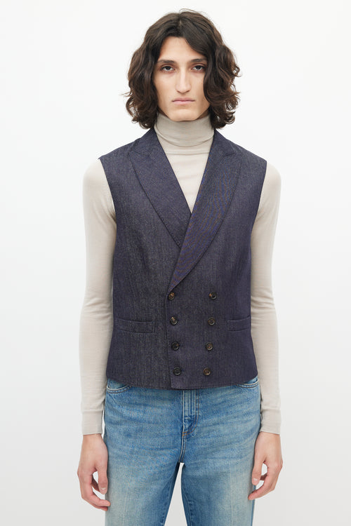Brunello Cucinelli Navy Denim Wool Vest