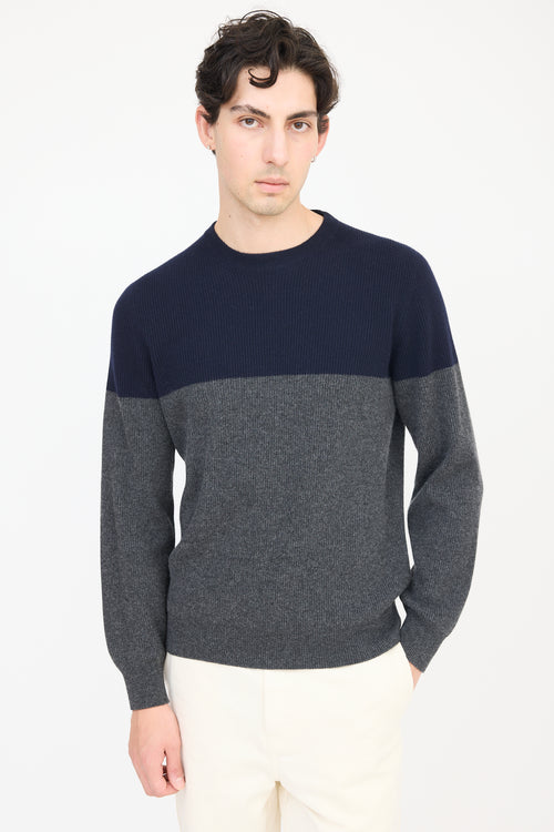 Brunello Cucinelli Navy & Grey Cashmere Panelled Sweater