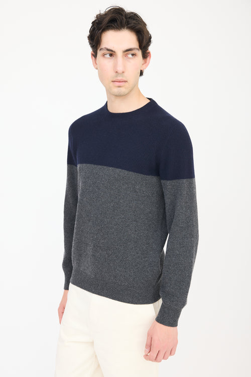 Brunello Cucinelli Navy & Grey Cashmere Panelled Sweater