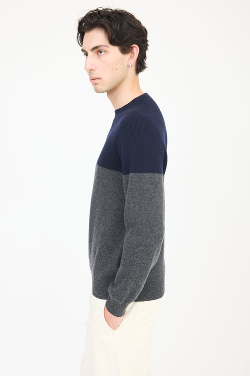 Brunello Cucinelli Navy & Grey Cashmere Panelled Sweater