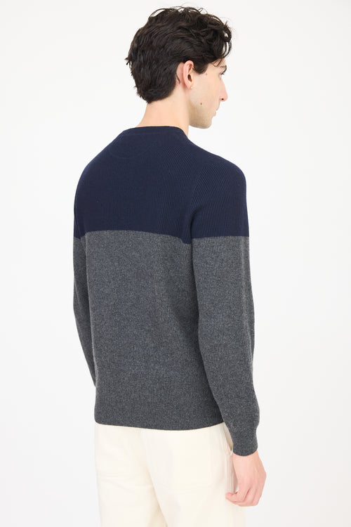 Brunello Cucinelli Navy & Grey Cashmere Panelled Sweater