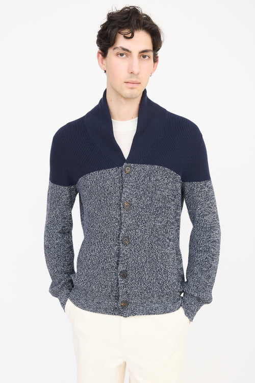 Brunello Cucinelli Navy & Grey Knit Panelled Cardigan