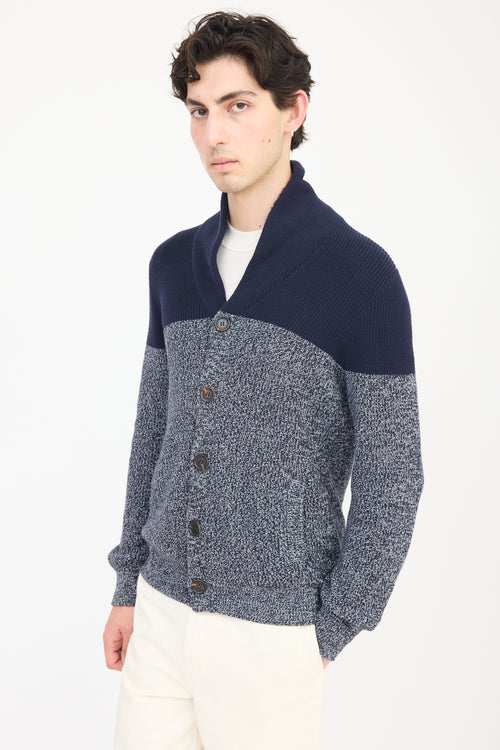 Brunello Cucinelli Navy & Grey Knit Panelled Cardigan