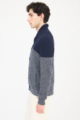 Brunello Cucinelli Navy & Grey Knit Panelled Cardigan