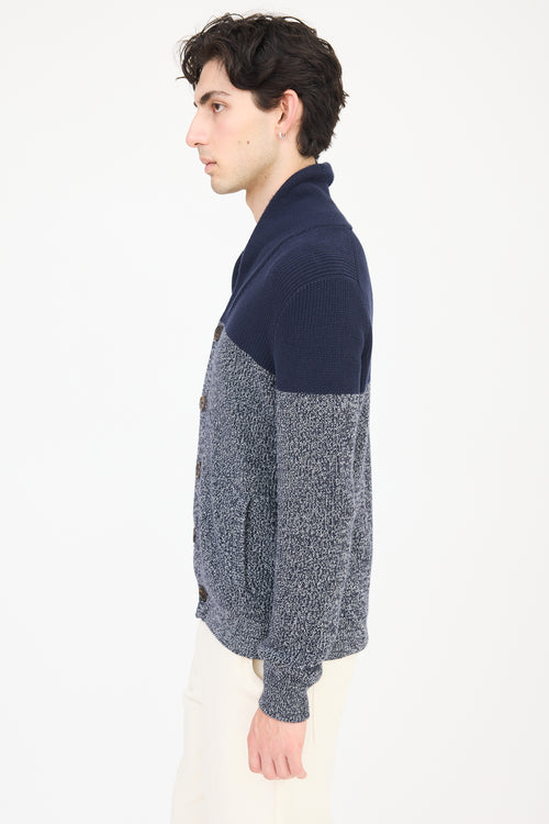 Brunello Cucinelli Navy & Grey Knit Panelled Cardigan