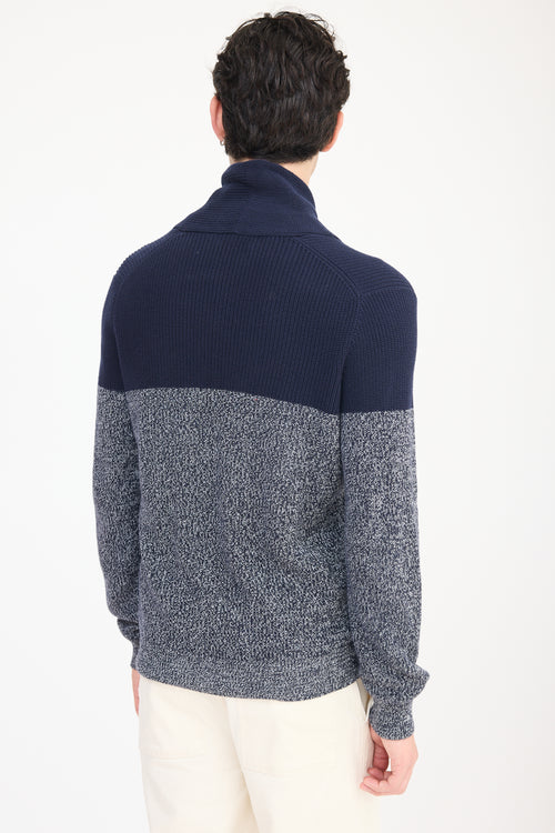 Brunello Cucinelli Navy & Grey Knit Panelled Cardigan