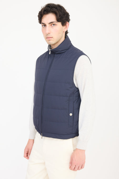 Brunello Cucinelli Navy & Grey Wool Reversible Padded Vest