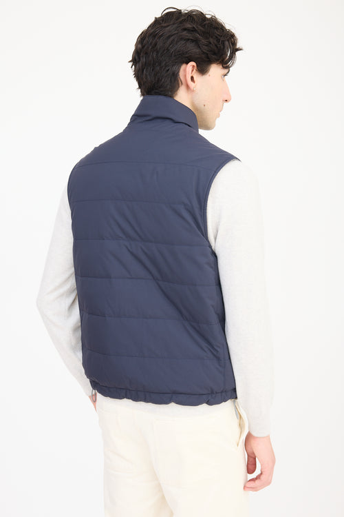 Brunello Cucinelli Navy & Grey Wool Reversible Padded Vest