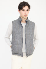Brunello Cucinelli Navy & Grey Wool Reversible Padded Vest