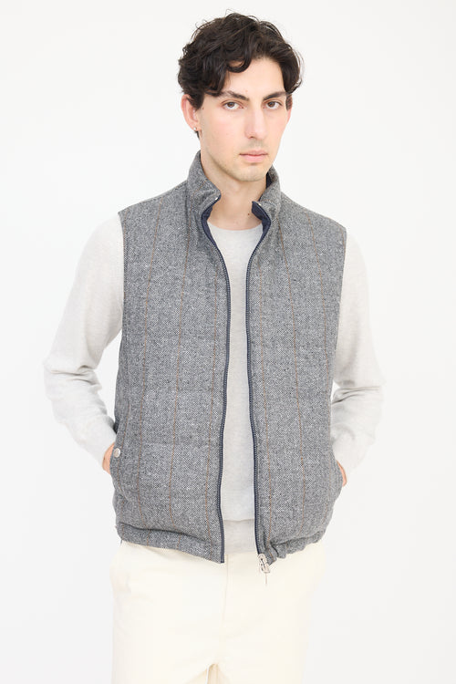 Brunello Cucinelli Navy & Grey Wool Reversible Padded Vest