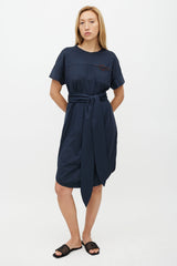 Brunello Cucinelli Navy & Multicolour Belted Beaded Dress