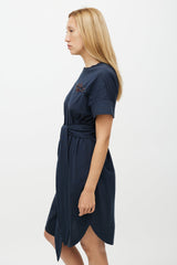 Brunello Cucinelli Navy & Multicolour Belted Beaded Dress