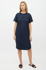 Brunello Cucinelli Navy & Multicolour Belted Beaded Dress