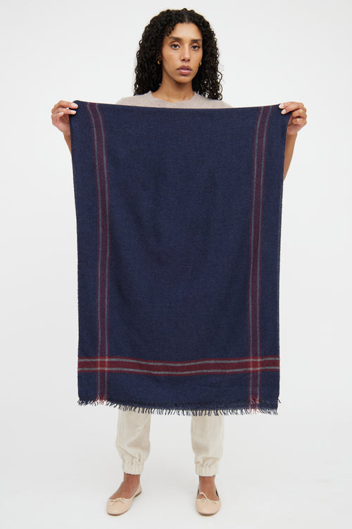 Brunello CucinelliBlue and Red Plaid Cashmere Scarf