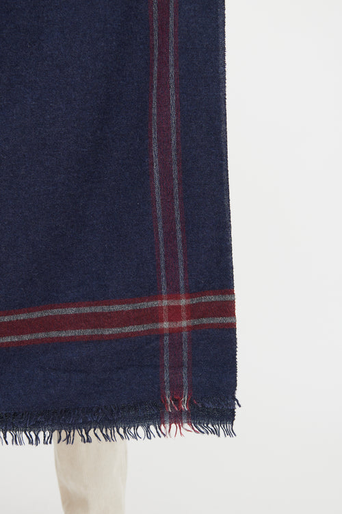 Brunello CucinelliBlue and Red Plaid Cashmere Scarf