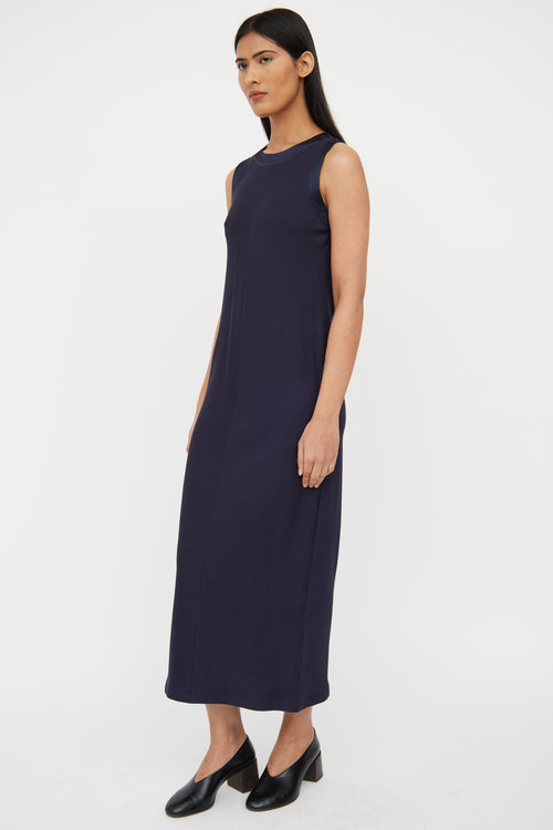 Brunello Cucinelli Navy Ribbed Monili Maxi Dress