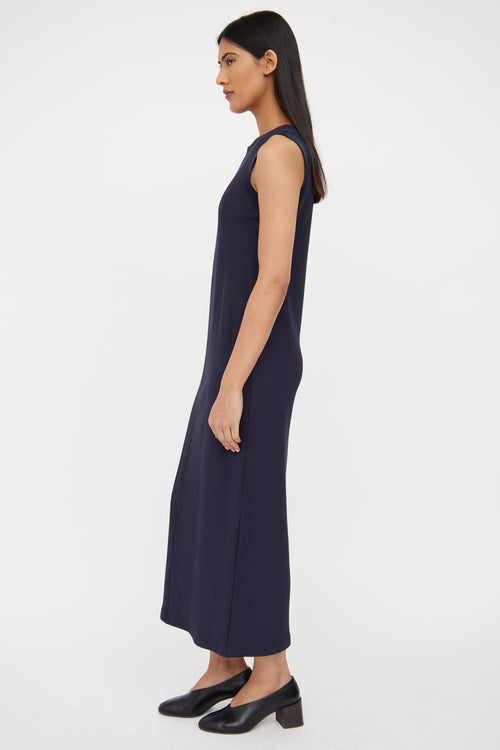 Brunello Cucinelli Navy Ribbed Monili Maxi Dress