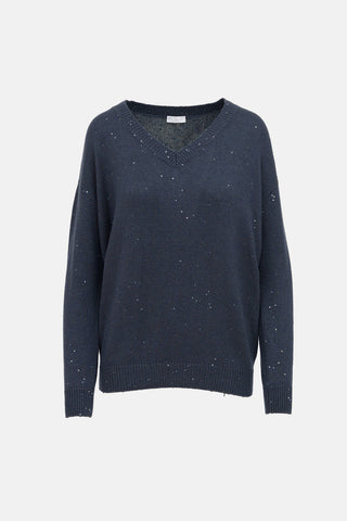 Brunello Cucinelli Cashmere Sequin V-Neck Sweater