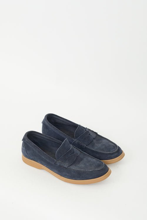 Brunello Cucinelli Navy Suede Penny Loafer