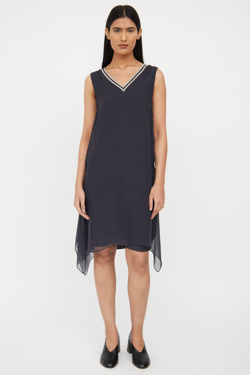 Brunello Cucinelli Dark Grey Monili Silk Dress