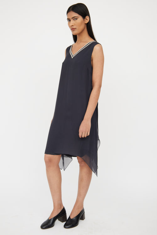 Brunello Cucinelli Dark Grey Monili Silk Dress