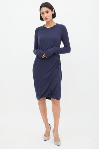 Brunello Cucinelli Navy Wool Gathered Dress