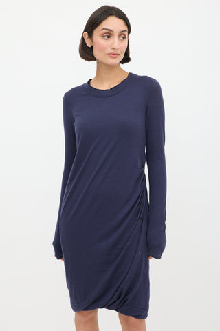 Brunello Cucinelli Navy Wool Gathered Dress