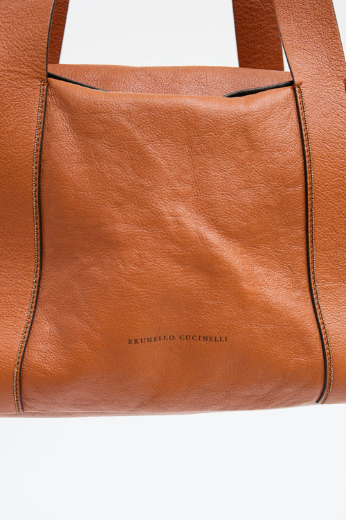 Brunello Cucinelli Brown Sparkle Leather Shoulder Bag