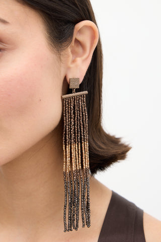 Brunello Cucinelli Silver & Brown Monili & Bead Fringe Earrings