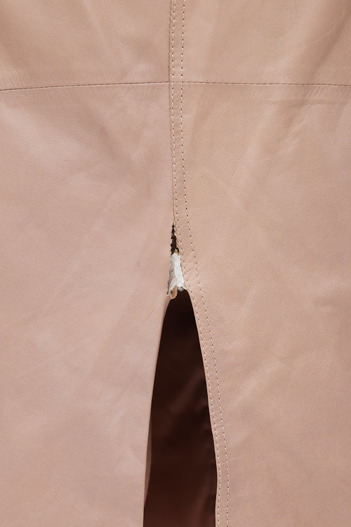 Brunello Cucinelli Pink Leather Slit Skirt