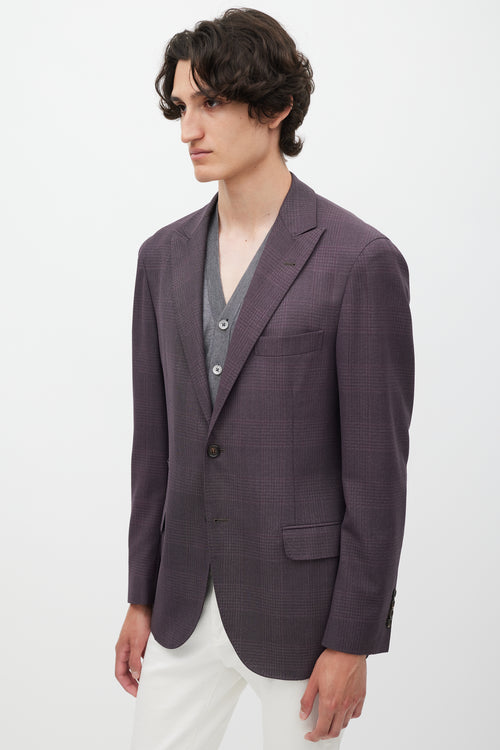 Brunello Cucinelli Purple Wool Plaid Blazer