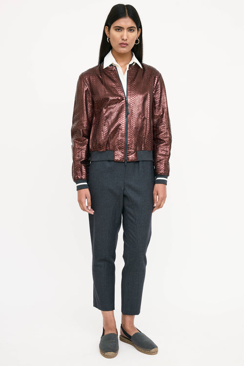Brunello Cucinelli Textured Leather Bomber Jacket