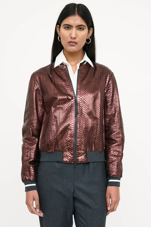 Brunello Cucinelli Textured Leather Bomber Jacket