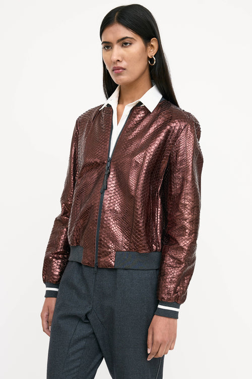 Brunello Cucinelli Textured Leather Bomber Jacket