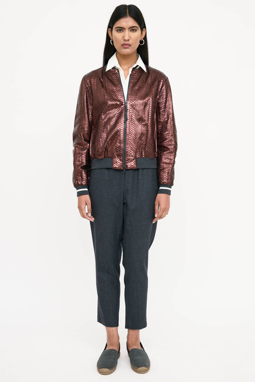 Brunello Cucinelli Textured Leather Bomber Jacket
