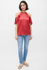 Brunello Cucinelli Red Silk Ruffled Monili Top