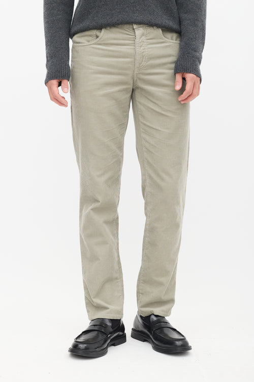 Brunello Cucinelli Sage Green Corduroy Embroidered Pant