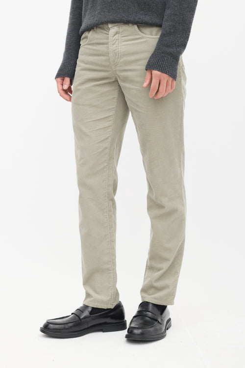 Brunello Cucinelli Sage Green Corduroy Embroidered Pant