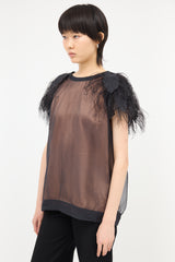 Brunello Cucinelli Silk Chiffon Feather Blouse