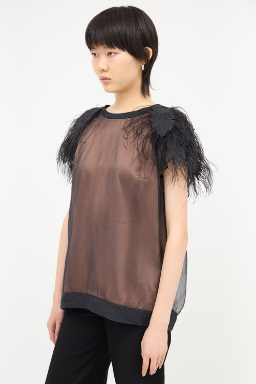 Brunello Cucinelli Silk Chiffon Feather Blouse