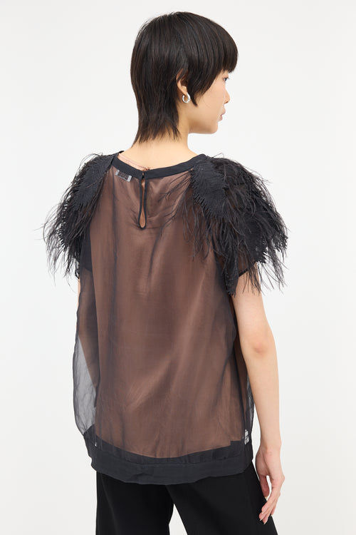 Brunello Cucinelli Silk Chiffon Feather Blouse